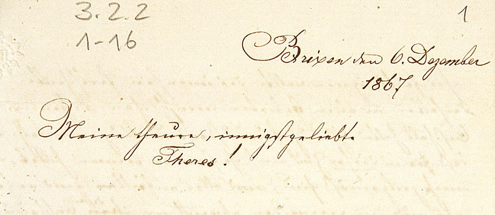 Liebesbrief von Ignaz Peer an Therese Mayr aus dem Jahre 1867.